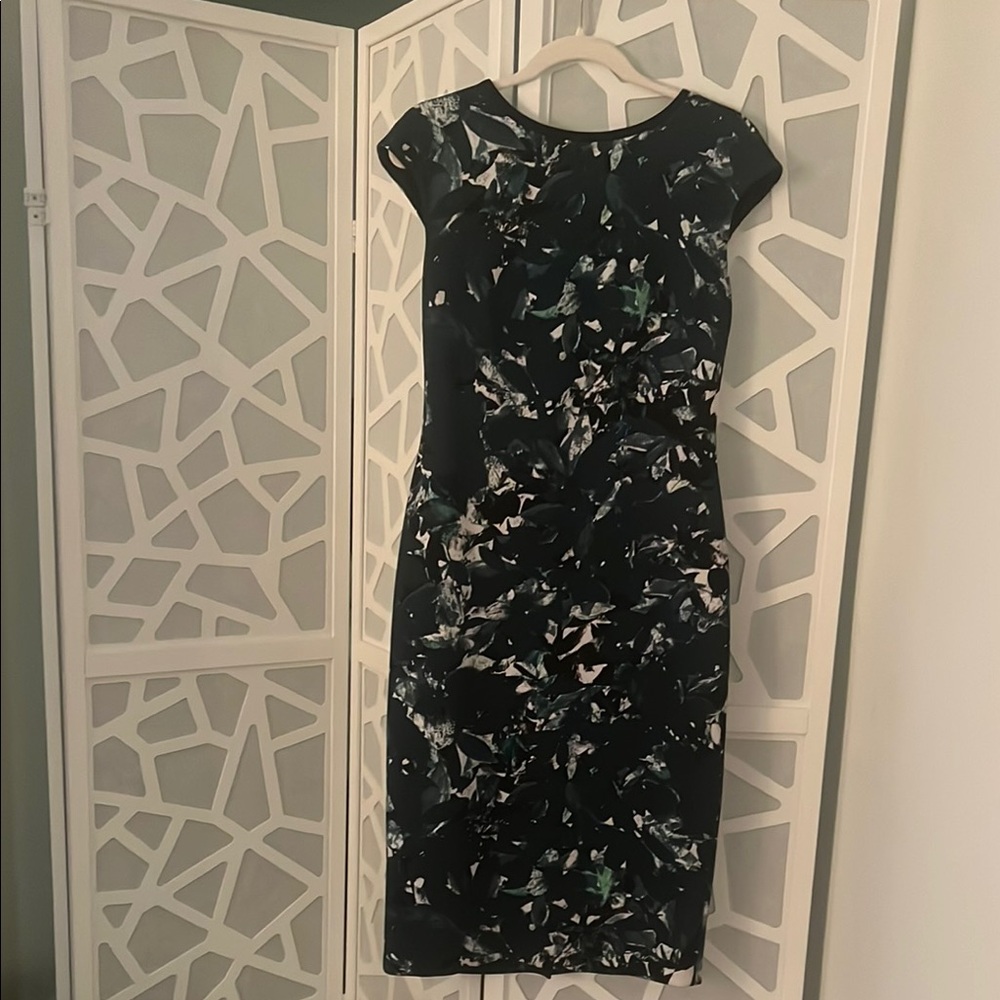Maggy London Forest Green, Black and White Sheath Midi Dress